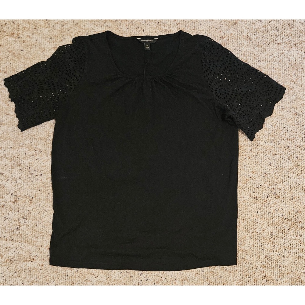 Banana Republic Black Short Sleeve BoHo Blouse M